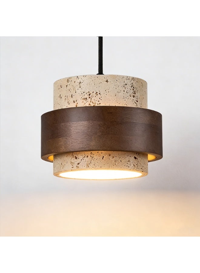 Modern Chandelier - a Luxurious Pendant Lamp with a geometric design in travertine stone and wood - an artistic wabi-sabi style decorative lamp for the living room, bedroom, and dining room, an elegant indoor lighting option for the home. - Image 3
